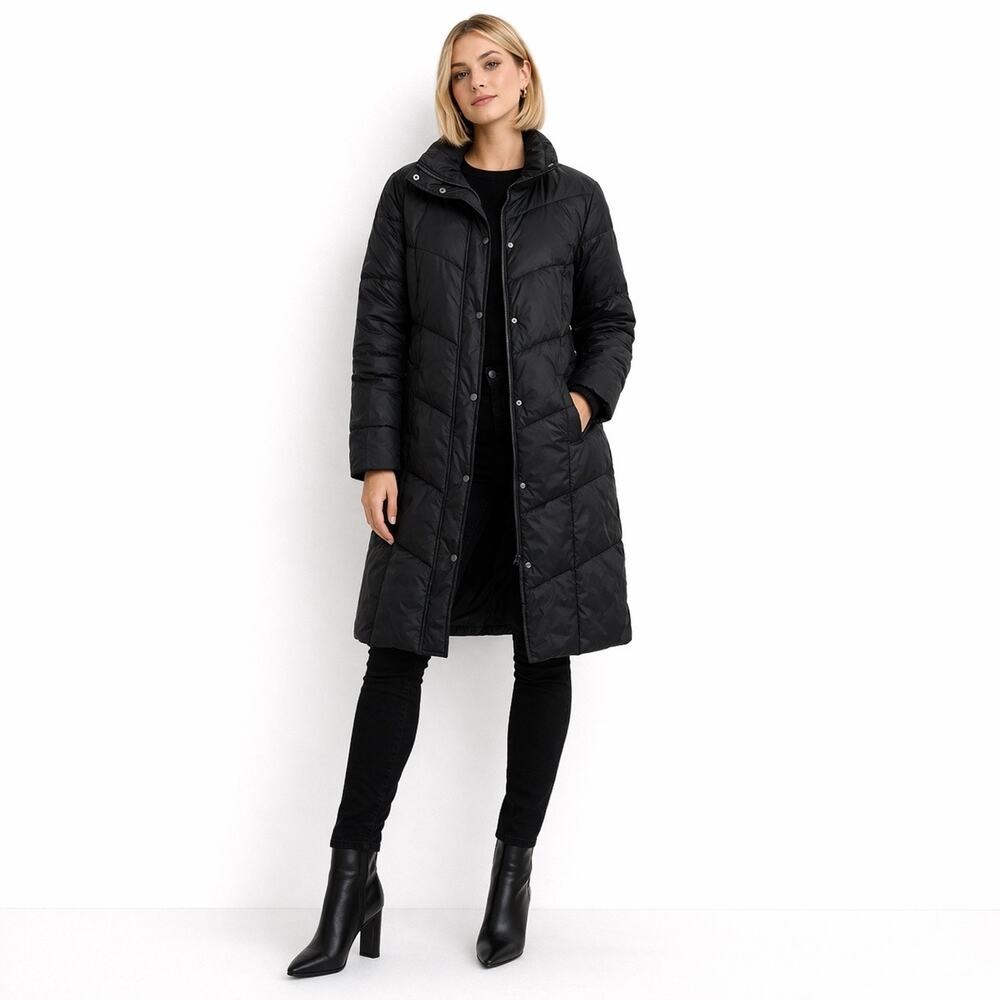Steve Madden Black Long Puffer Coat Down Feather Quilted Jacket Women M
